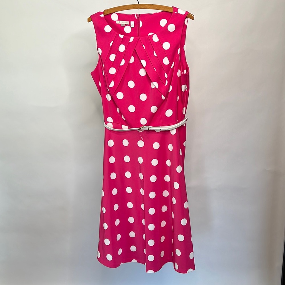 Pink dress with white polka dots
